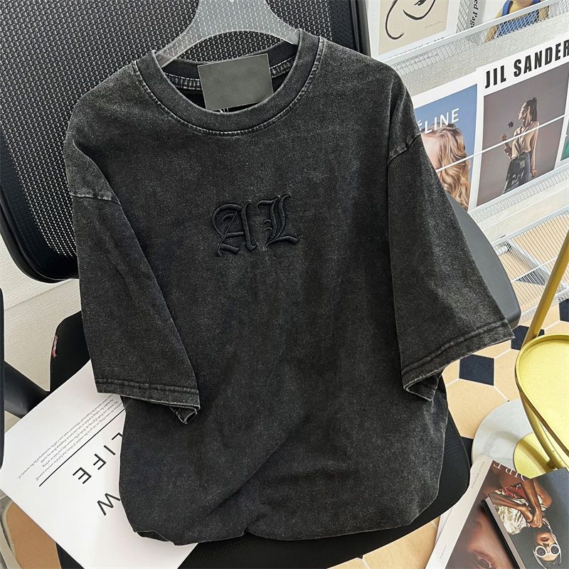 Embroidery Cotton Shirt - Kaus wanita bordir huruf klasik seni